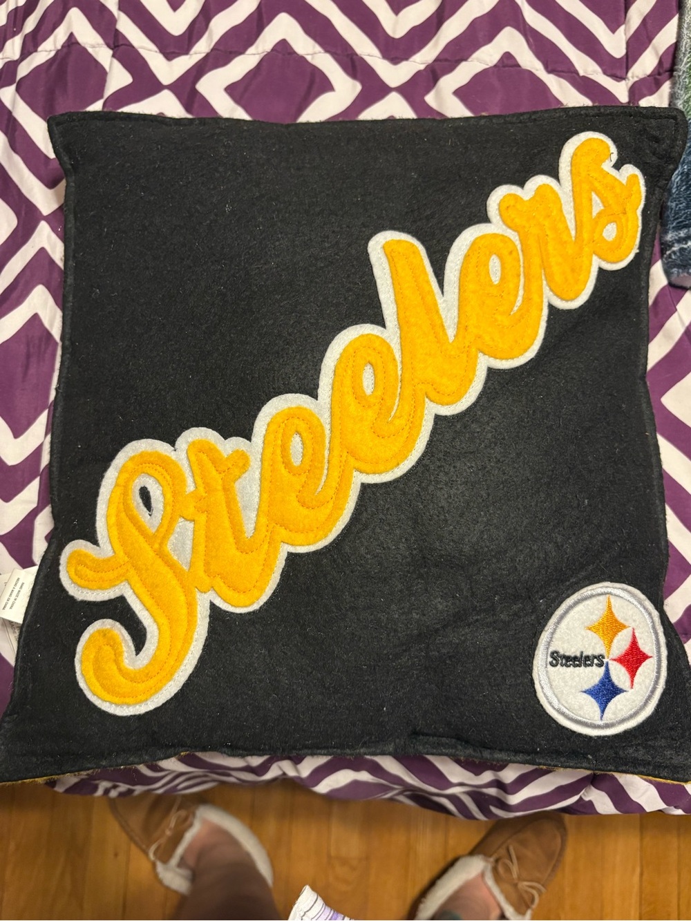 Forever Collectibles Black and Gold Steelers Script Accent Pillow